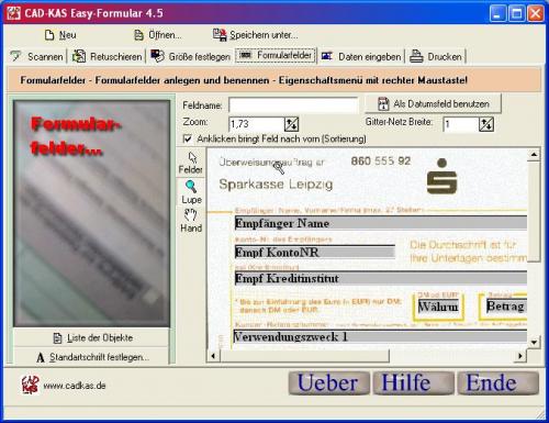 Ein Bildschirmschnappschuß von Easy-Formular, unserer Formular Software